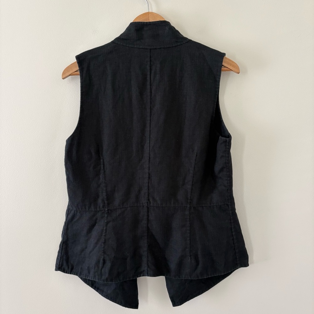 J.Jill 100% Linen sleeveless draped open-front vest black lagenlook pockets M - Picture 7 of 11